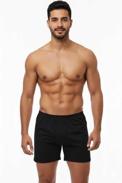 Seher Yıldızı 3-Pack Black 100% Cotton Comfortable Fit Men's Long Boxer Shorts - Custom Made with Sleep Band as a Gift