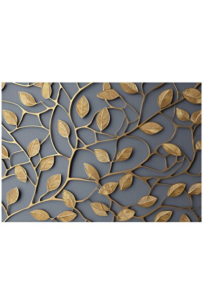 Wallarena FOTOTAPETĂ ABSTRACTIE CU FRUNZE AURII DECOR DE PERETE DORMITOR SUFR...