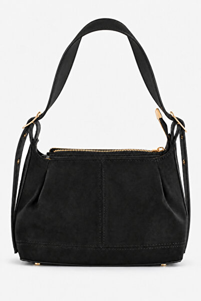 birizmoda Esla Suede Women's Belt Strap Baguette Shoulder Bag - Black