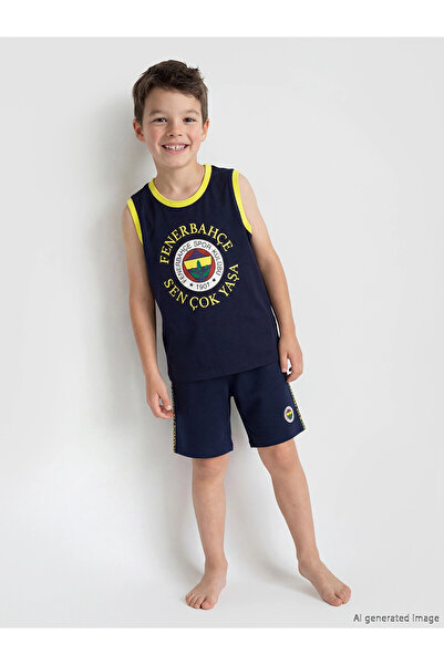 LC Waikiki Navy Blue Printed Boys' Shorts Pajama Set