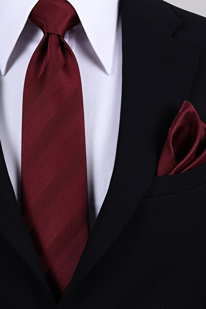 Esgue Hand Made 8 cm Striped Pattern Claret Red Color Handkerchief Tie