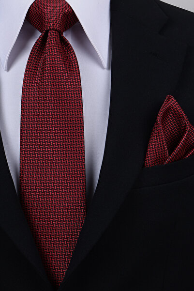 Esgue Hand Made 8 cm Small Pattern Red Color Handkerchief Tie