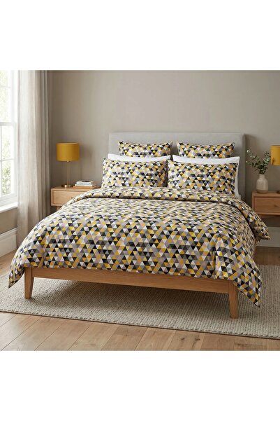 J W SAX Lenjerie de pat Bumbac Premium 140x200 Geometrie Modernă Triunghiuri J&W