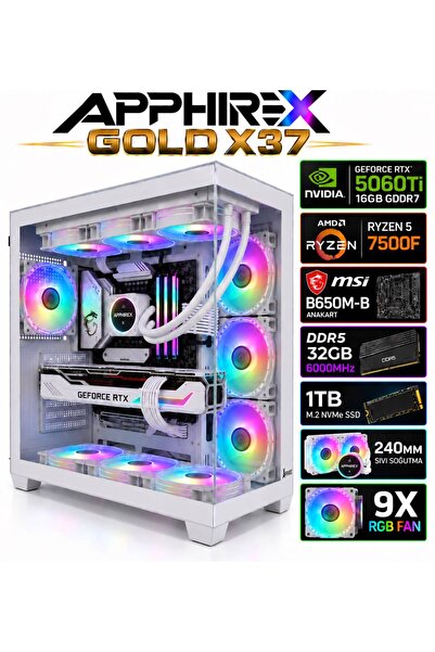 Apphirex Gold X37 Ryzen 5 7500F 32GB DDR5 6000MHz 1TB M2 RTX5060Tİ 16GB 240mm...