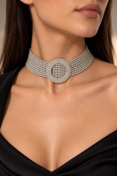 Valmont Crystal Stone 32+11 cm Choker Sparkling Stylish Women's 9 Row Waterwa...
