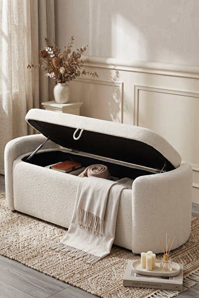 Eymense Nola Modern Depolama Alanlı Bench Puf Beyaz