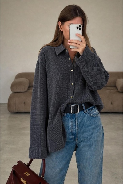 Hepsi Moda Dikey Kesik Çizgili Gömlek - 2915 - Lacivert & Yeşil