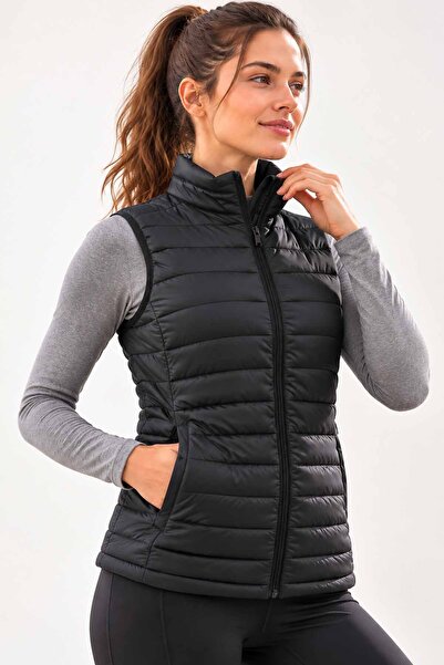 lumberjack Women's Black Inflatable Vest Quilted Zippered Casual Outdoor Spor...