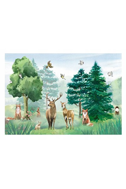 Wallarena Tapet foto PENTRU COPII Animale din pădure Copaci 254x184