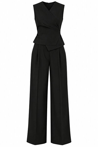 Laluvia Siyah Donna Kruvaze Yaka Yelek Pantolon Takım - 3y8496