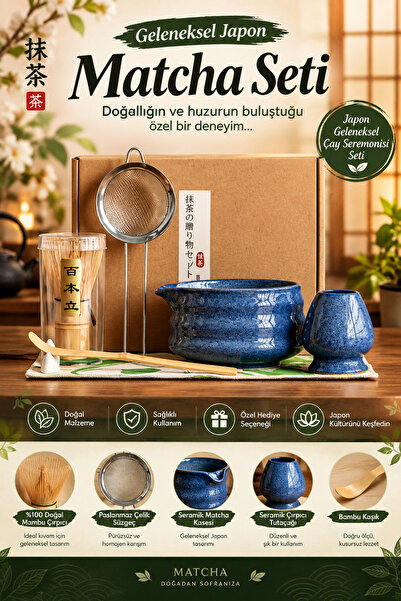 nextbuy 7 Parça Matcha Çay Yapma Seti Japon Tarzı Seramik Kase Whisk Tutucu Standı Bambu Kaşık Çırpıcı Seti