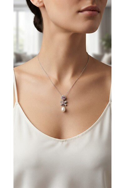 Ralp Moda Pearl stone dangle necklace