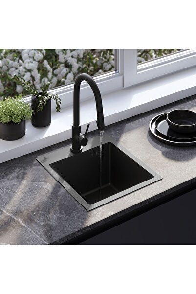Rea Νεροχύτης Από Μαύρο Ατσάλι Leo 40 Black ( 45 X 40 X 18.5 ) Cm Χωρίς βρύση.
