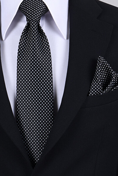 Esgue Hand Made 8 cm Gingham Pattern Black and White Color Handkerchief Tie