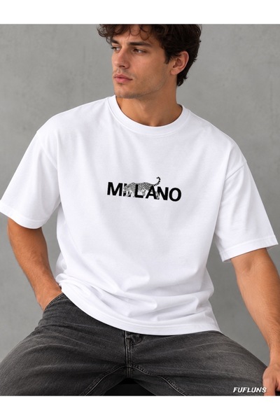 FUFLUNS Milan Tiger Printed Men's Oversize Crew Neck T-Shirt