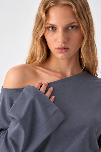 COMBİNE MİCHAİL Asymmetric Collar Casual Smoked Knitted Blouse