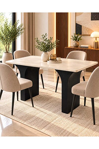 TrentonGCC Modern Dining Table 130x80x77 cm – Marble Look Table with Stylish ...