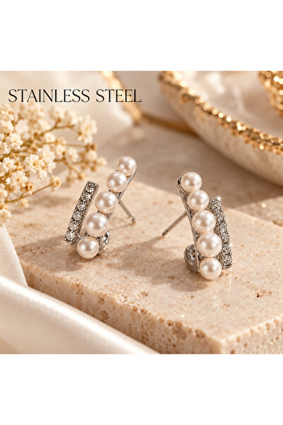 stainless steell Silver Color Pearl Design Allergy-Free Steel Earring