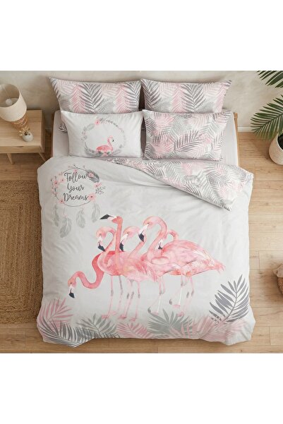 J W SAX Lenjerie de pat 150x200 cu flamingo, bumbac premium J&W, flamingo roz