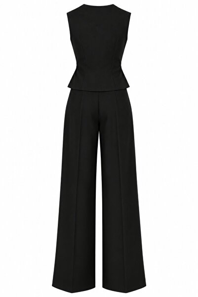 Laluvia Siyah Donna Kruvaze Yaka Yelek Pantolon Takım - 3y8496