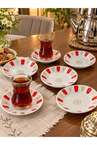elif aksesuar Porcelain Red and White Coffeehouse Style Authentic Tea Saucer Set of 12 with Wide Base