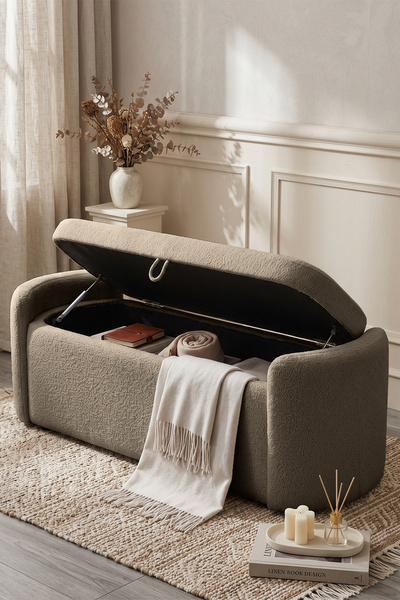 Eymense Nola Modern Depolama Alanlı Bench Puf Kahverengi
