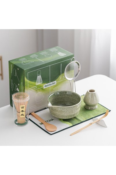 nextbuy 7 Parça Matcha Çay Yapma Seti Japon Tarzı Seramik Kase Whisk Tutucu Standı Bambu Kaşık Çırpıcı Seti