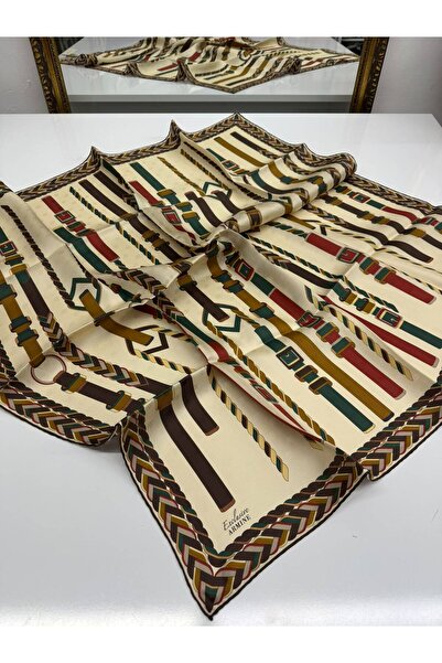 Armine Exclusive Jacquard Twill Silk Scarf Cream