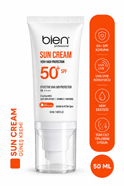 Bien Professional Sun Cream SPF 50+ PA++++ 50 ml – Aloe Vera, Vitamin E ve Panthenol İçerikli Güneş Koruyucu Krem