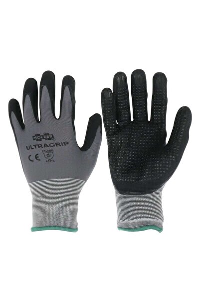 OEM Holzer Ultragrip protective gloves, gray + black, nylon + nitrile + spand...