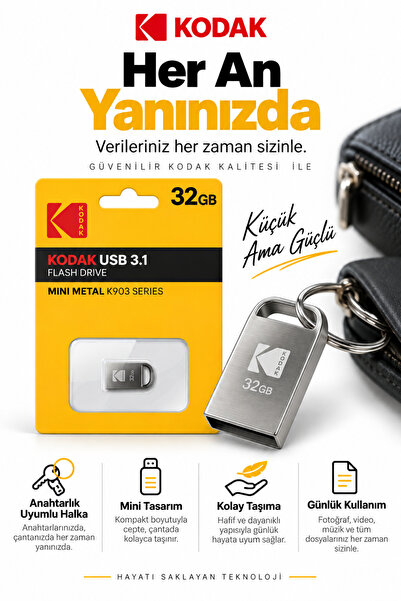 Kodak K903 32GB USB 3.1 Mini Metal Flash Bellek Kompakt Taşınabilir USB Bellek