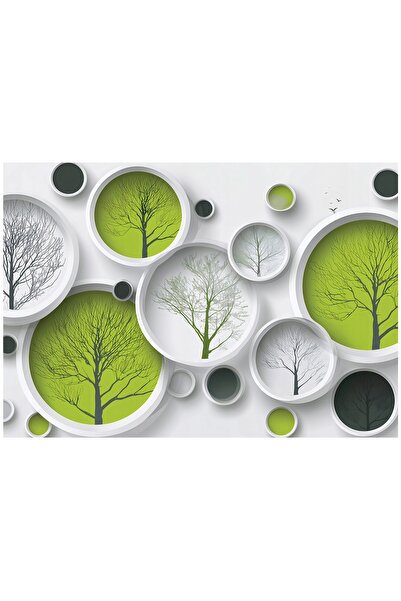 Wallarena Tapet Mural 3D cu Arbori Abstracti și Geometrie pentru Dormitor, Su...