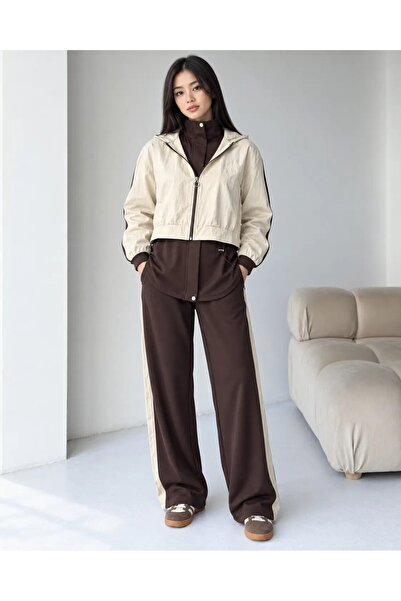hazelin Women's Plus Size Brown Hooded Parachute Garnished Model Suit Hzl28W-...
