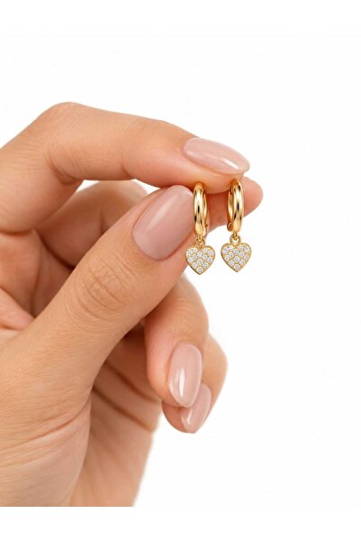 Silvano Jewelry 925 Ayar Gümüş Kalp Sallantılı Halka Küpe