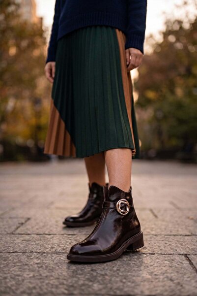 Ayakkabı Fuarı Elit Vvs2711R Women's Genuine Patent Leather Classic Boots Brown