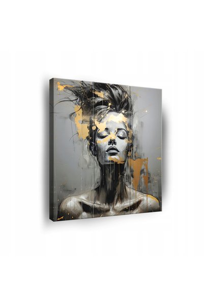 Wallarena Tablou Triptic Femeie Gri Auriu Pânză De Perete 3 Piese Living 90x100