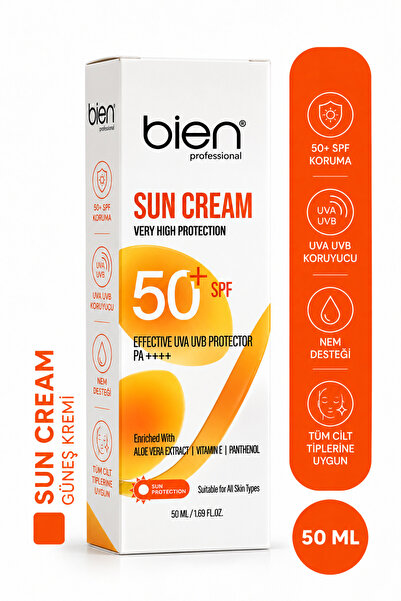 Bien Professional Sun Cream SPF 50+ PA++++ 50 ml – Aloe Vera, Vitamin E ve Panthenol İçerikli Güneş Koruyucu Krem