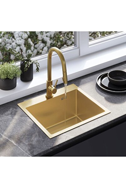 Rea Νεροχύτης Από Μαύρο Ατσάλι Leo 50 Brush Gold (45 X 50 X 18.5 ) Cm Χωρίς β...