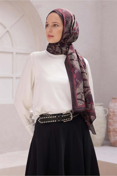 Belli Fresh Zincir Halka Desen Mürdüm Gri Bordo Sandy Şal 1587 - 09