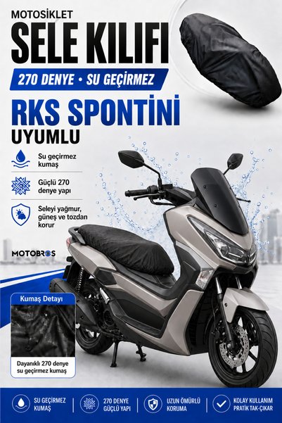 Motobros Husă pentru șa motocicletei compatibilă cu RKS SPONTİNİ, impermeabilă, pentru protecția scaunului motorului scuterului, husă pentru scaun 270D
