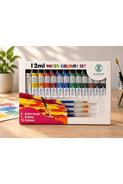 SADAF 12ml| 12 COLOR | WATERCOLOUR TUBE WITH PALETTE AND 4 BRUSHES