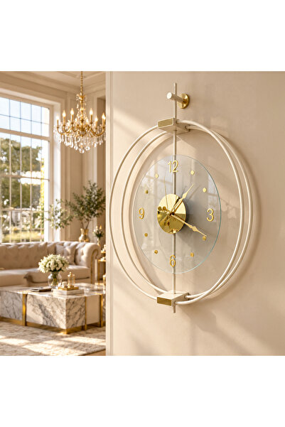 MetaQuartz Aksesuar Orjinal Metal Temperli Camlı Krem Gold Detaylı Sessiz Met...