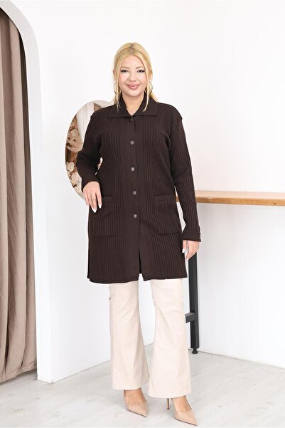 Siyezen Plus Size Long Knit Cardigan with Pockets