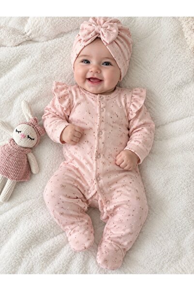 Beybifresh Kız bebek kalpli kurdeleli tulum bandana