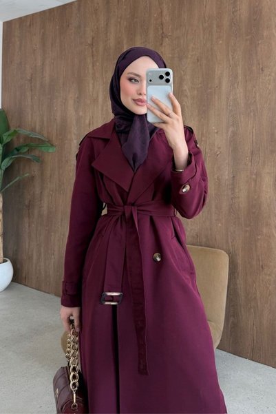 Şule Giyim Mest Buckle Trench Coat Burgundy