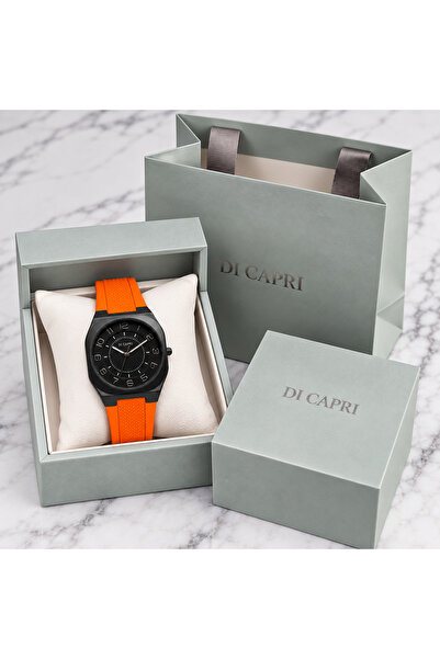 Generic Brand Di Capri Men's Black Watch with Orange Bracelet Looster Time
