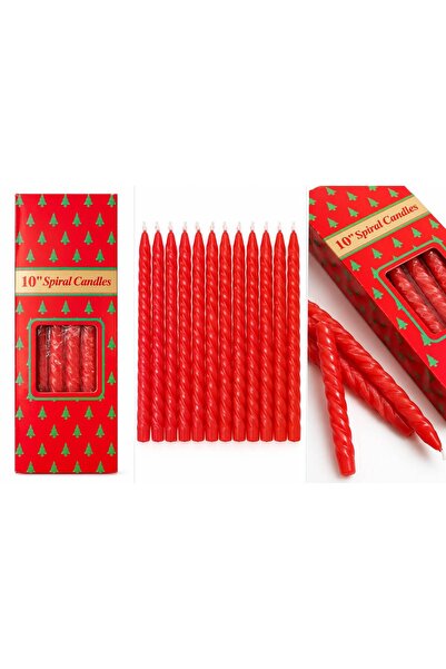 Generic Brand Σετ 12 Κόκκινων Σπιράλ Κεριών, 10 ίντσες / 25,4 εκ., Διακοσμητι...