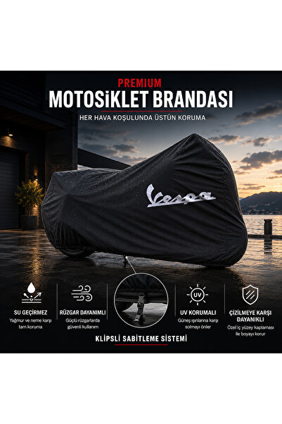 VESPA GTS 125 Supertech Siyah Motosiklet Branda Su Geçirmez Motor Branda