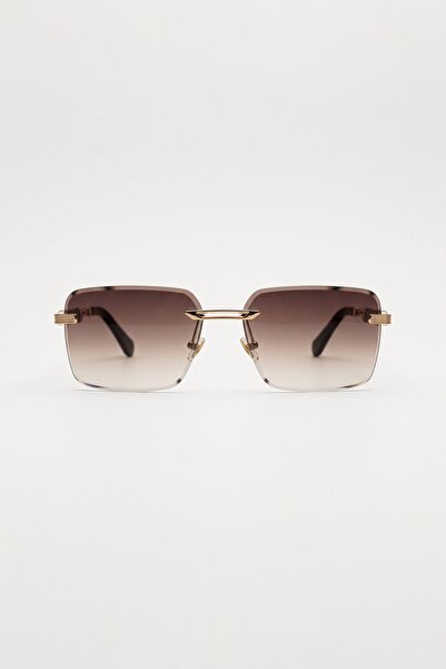 ablukaonline Men's Frameless Rectangular Metal Sunglasses Brown