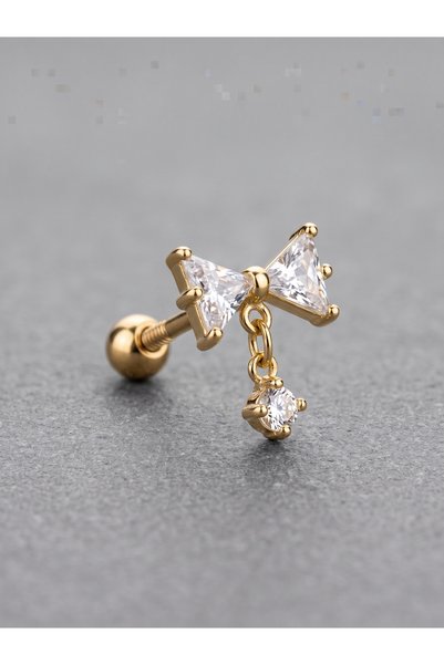 Z V COLLECTİON Kadın Gold Renk Zirkon Taşlı Fiyonk Tasarımlı Sallantılı Tragu...